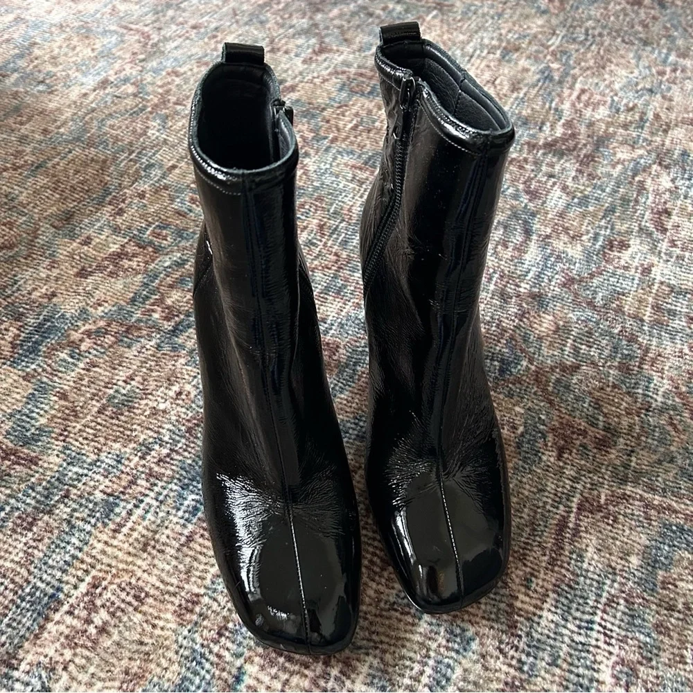 Rag & Bone Ellis Black Patent Leather Heel Ankle Zipper Square Toe Boot 11 / 41